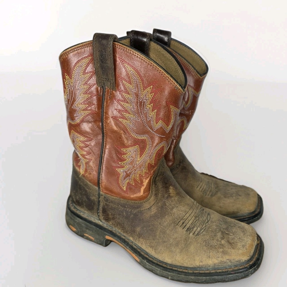 Ariat WorkHog Western Kids 4.5 Eur 36 Cowboy Boots Square Toe Orange Brown